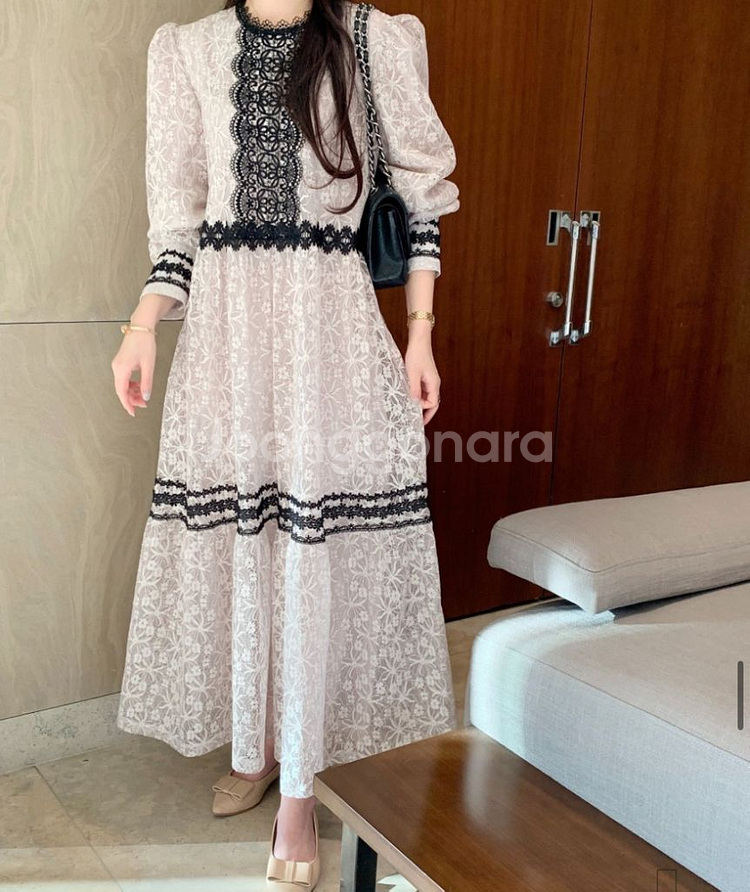 바이씨니 탑레이스 원피스 (베이지 키작녀)--1