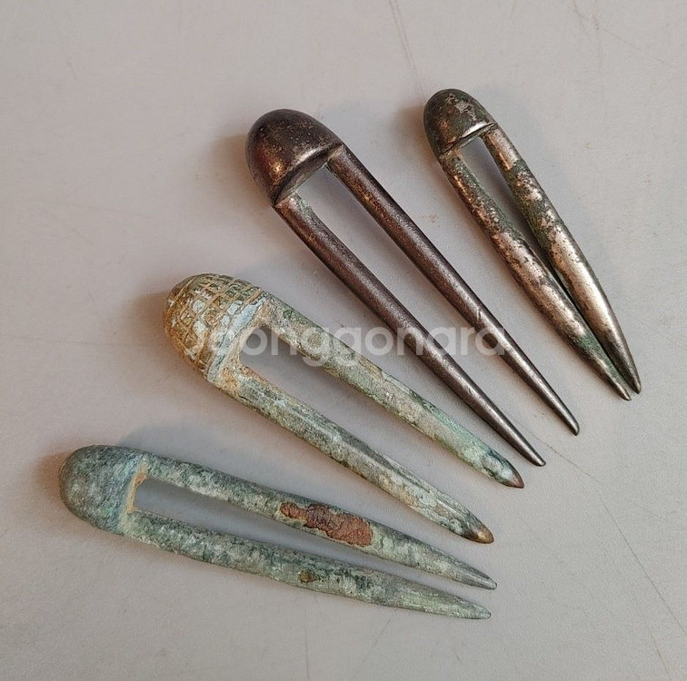 청동 동곳 + 은동곳 조선시대남자장신구--0