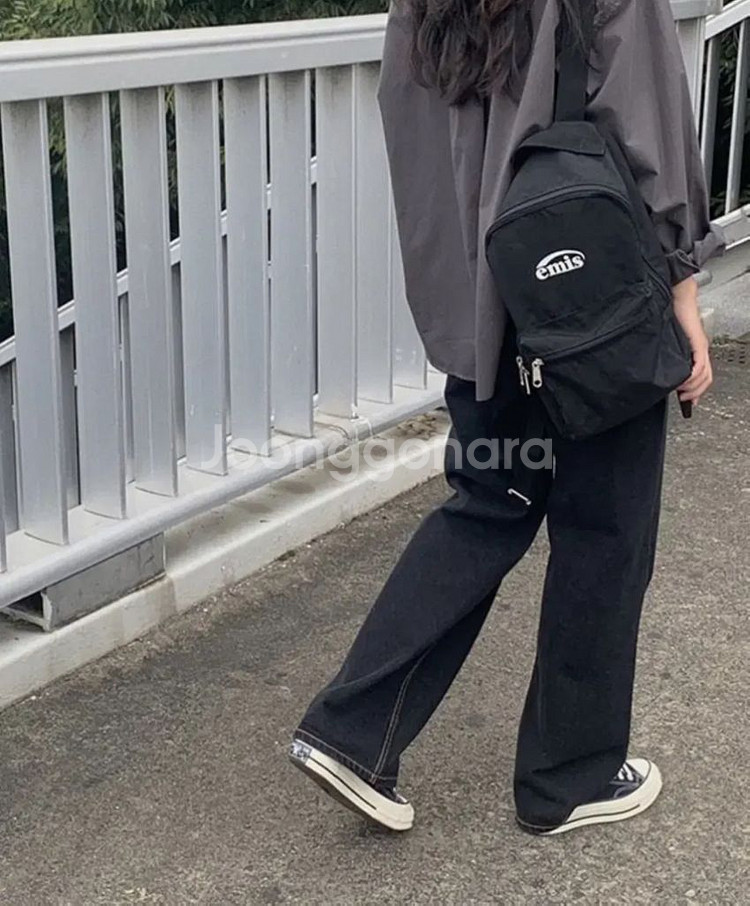 빌리브인 흑청 세미와이드 데님 팬츠 청바지--0