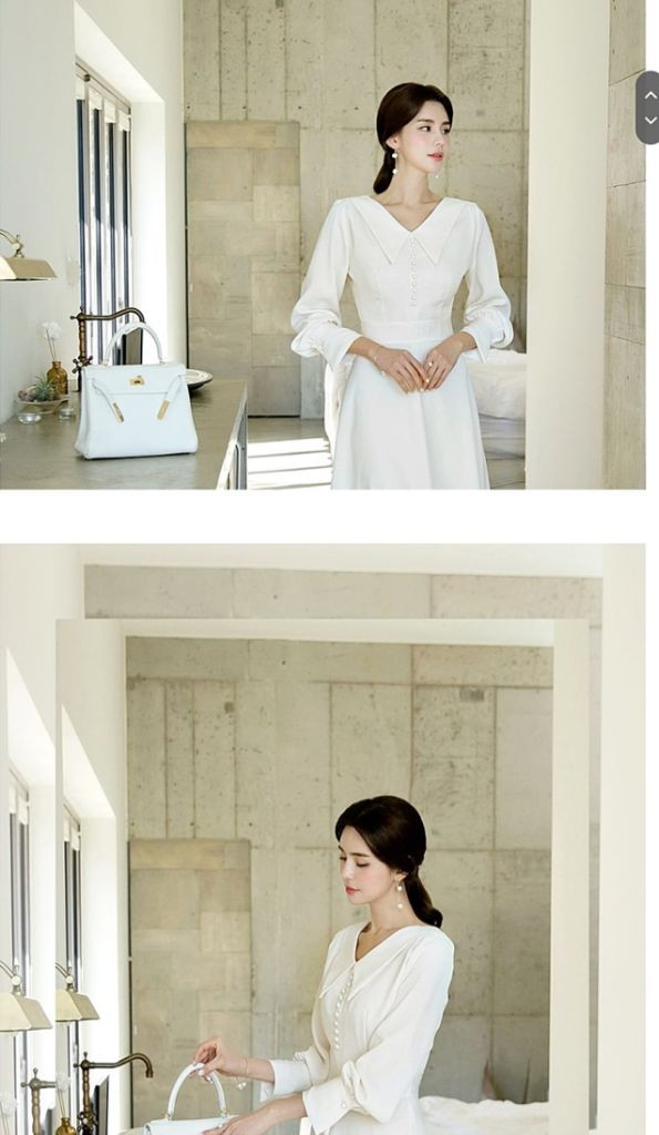 딘트 스탠드 드롭 버튼 원피스 D3769, 2부 원피스--1