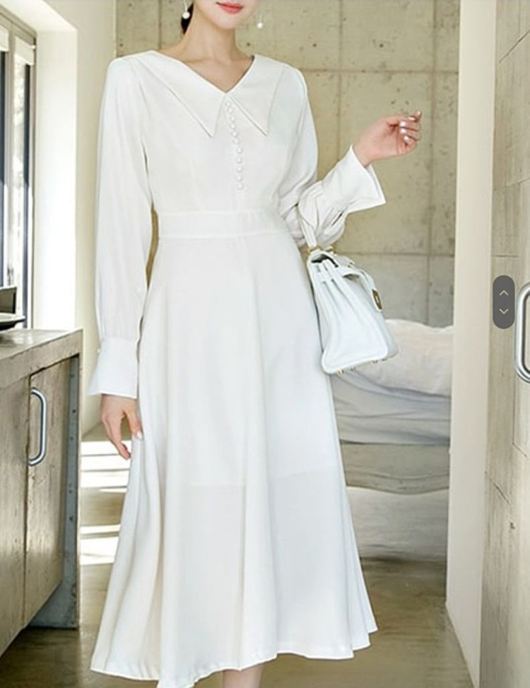 딘트 스탠드 드롭 버튼 원피스 D3769, 2부 원피스--2