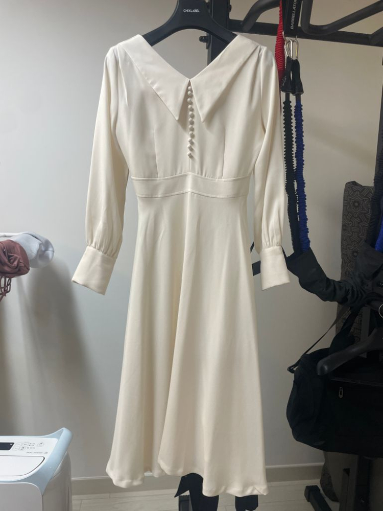 딘트 스탠드 드롭 버튼 원피스 D3769, 2부 원피스--3