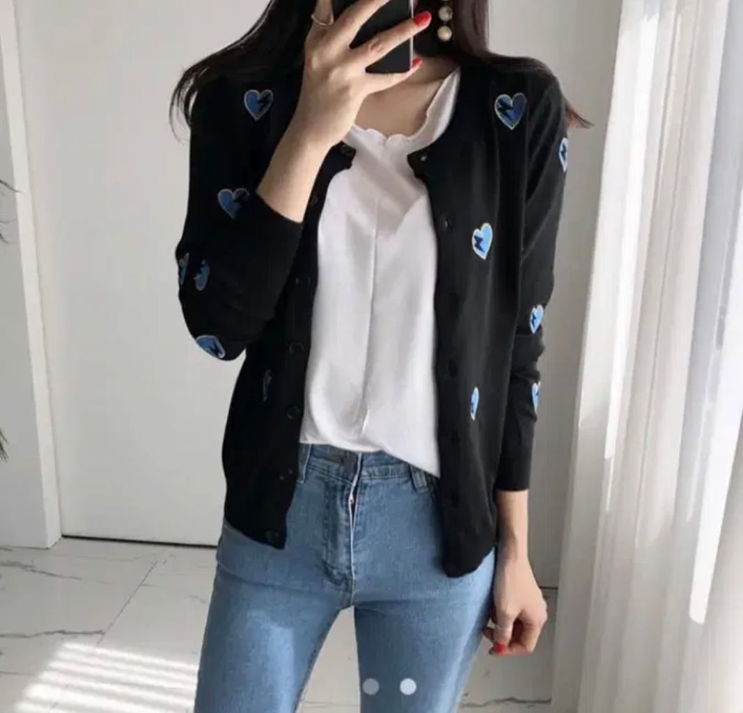 하트자수 가디건