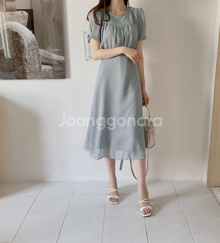 여름 소라색 롱원피스 새상품 (One size)--5