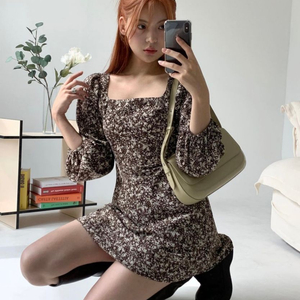 루루서울 milk tea mini dress-brown