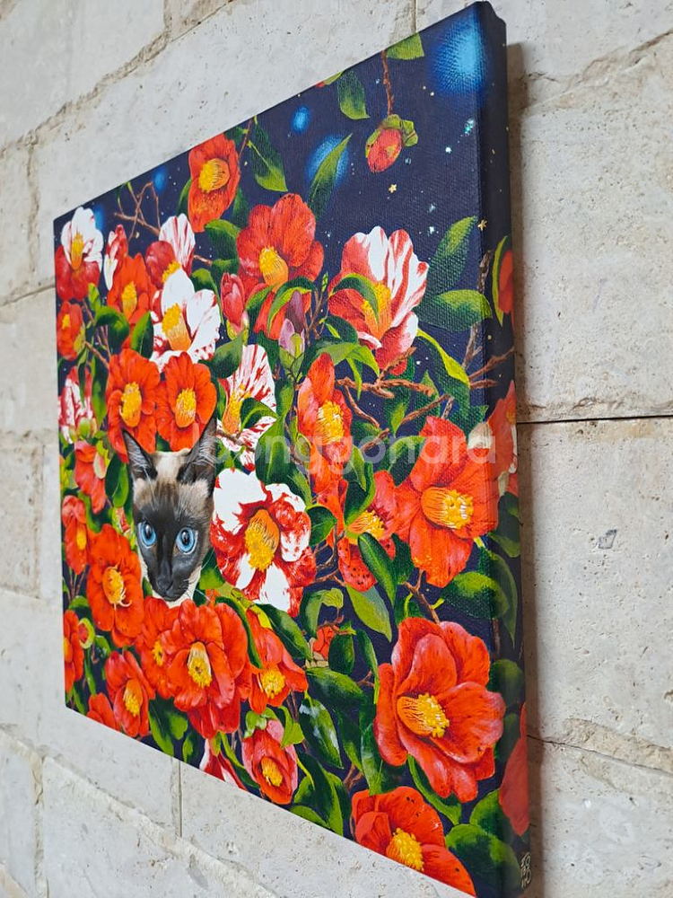 동백꽃 샴고양이 아크릴 그림액자입니다--1