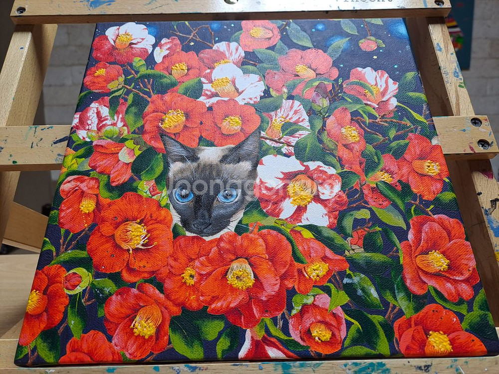 동백꽃 샴고양이 아크릴 그림액자입니다--5