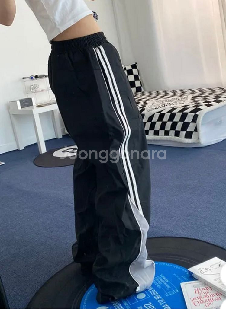 에이블리 롱 와이드 스트링 나일론 스트릿 조거 팬츠--3