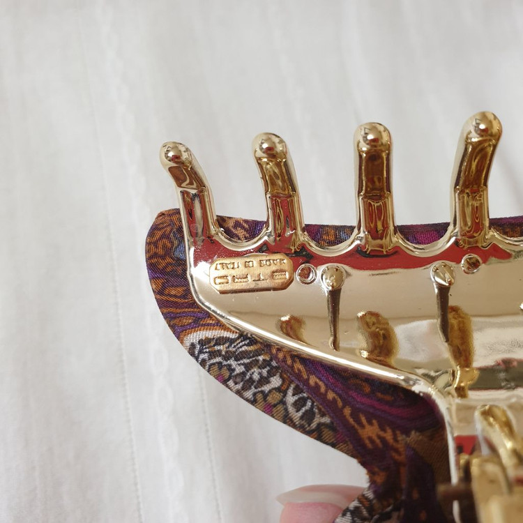 명품 ETRO 에트로 실크 페이즐리패턴 집게핀--7