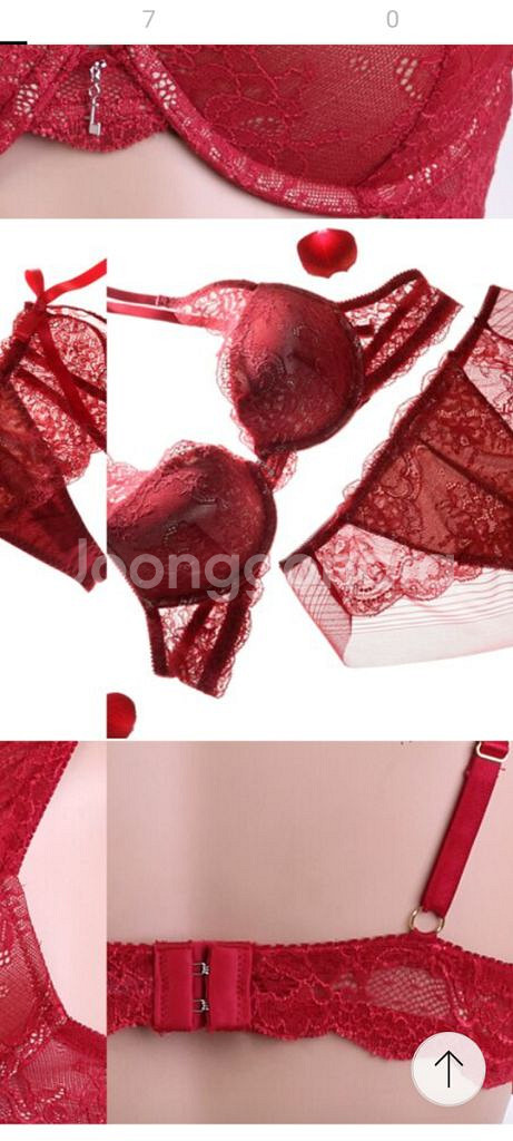 레드 레이스 브래지어+시스루 팬티 75B 2종--1