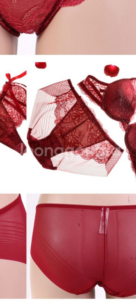 레드 레이스 브래지어+시스루 팬티 75B 2종--2