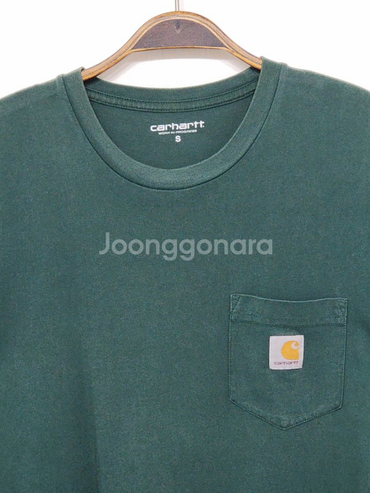 (M) 칼하트 포켓 반팔티 녹색 로고 면티셔츠--1