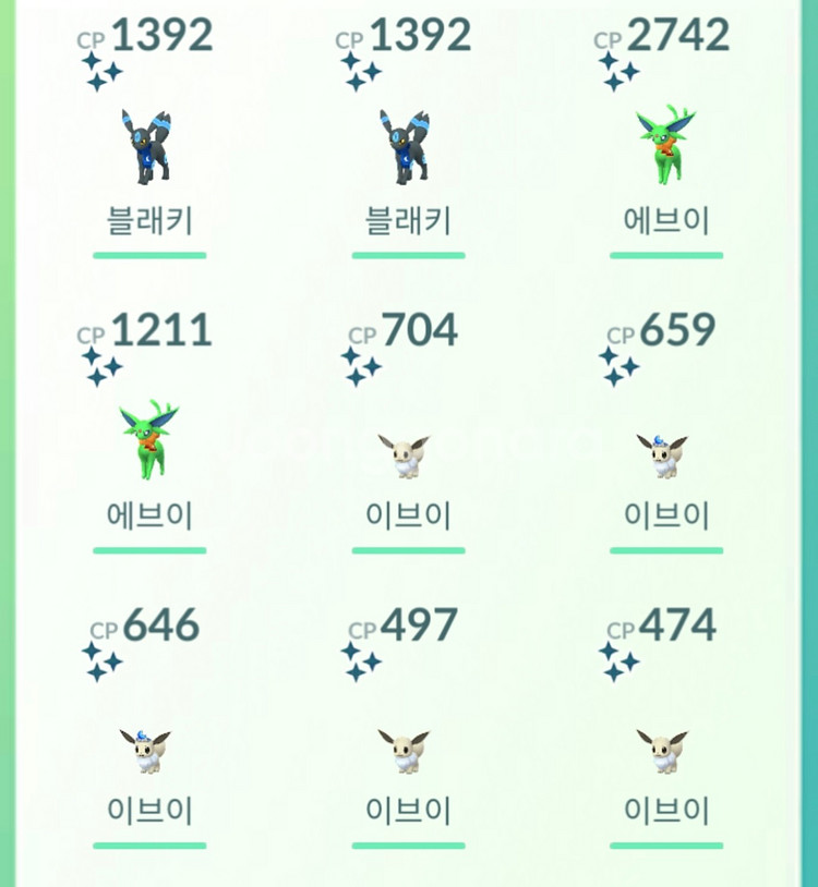 포켓몬고 전설몬,희귀몬,지역몬,이브이 이로치--1