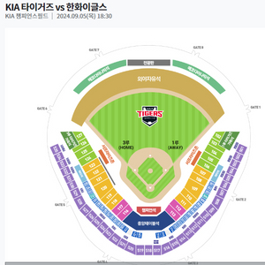 9/5(목) 기아타이거즈 응원석 4연석 통로석! 메인