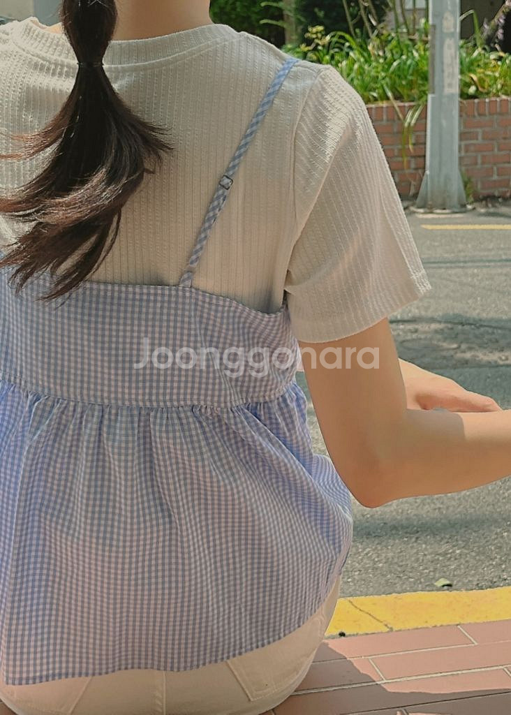 비닐포장새상품)여름 여자 블루 체크무늬 민소매나시티셔츠--6