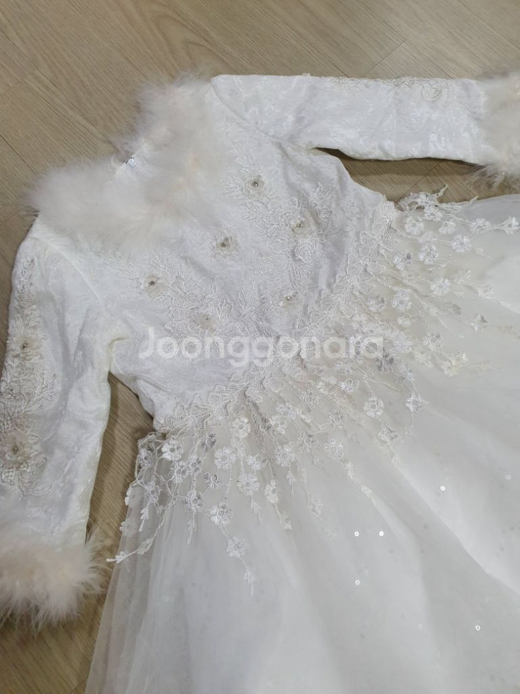 칠부 자수 반짝이 드레스 구두 세트 140 원피스--2