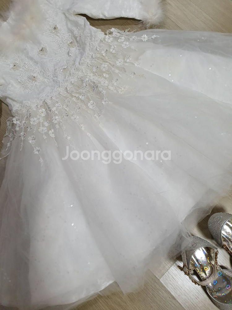 칠부 자수 반짝이 드레스 구두 세트 140 원피스--3