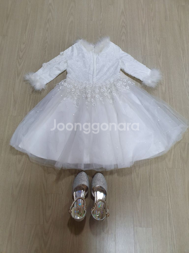 칠부 자수 반짝이 드레스 구두 세트 140 원피스--1