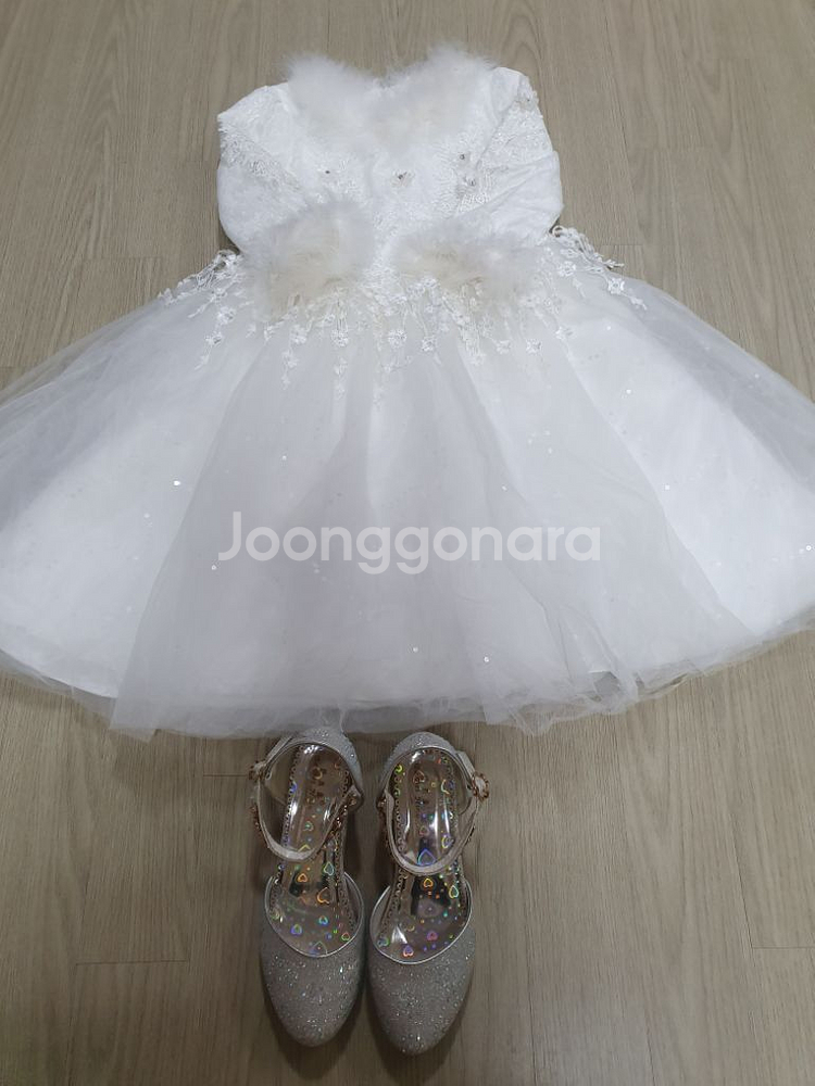 칠부 자수 반짝이 드레스 구두 세트 140 원피스--6