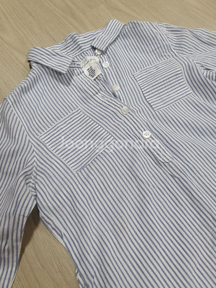 H&M 블루 스트라이프 롱셔츠 130 롱블라우스 롤업--1