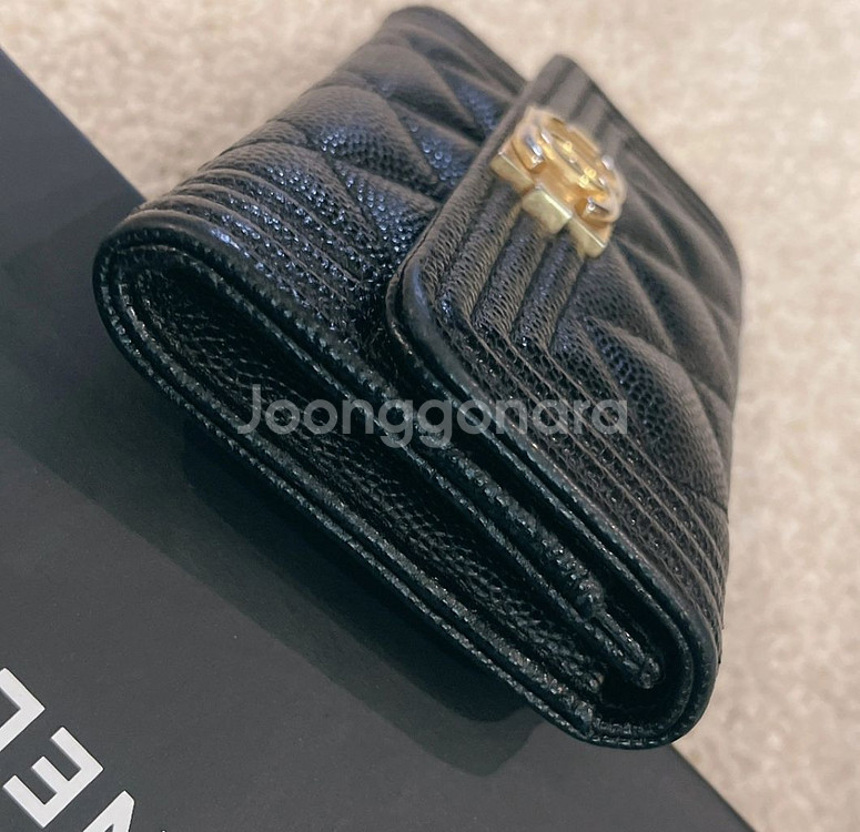 샤넬 보이 카드지갑 캐비어 빈티지 금장--4