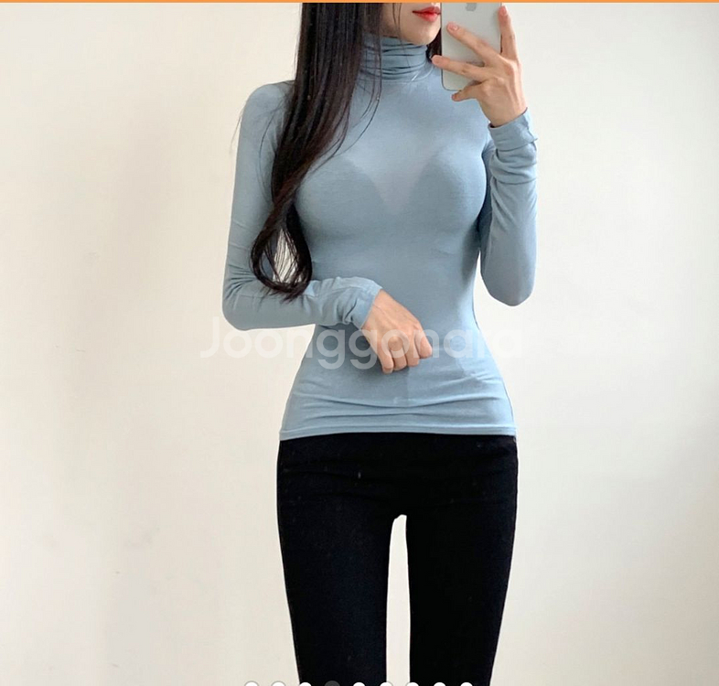 시스루 텐셀 스판 슬림 폴라 긴팔티 2개 모두 드려요--1