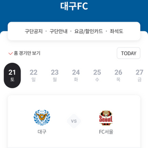 대구fc VS fc서울 스탠딩2연석