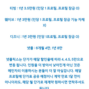 (상세내용 필독 후 문의) 티빙 디즈니 웨이브 프리미엄