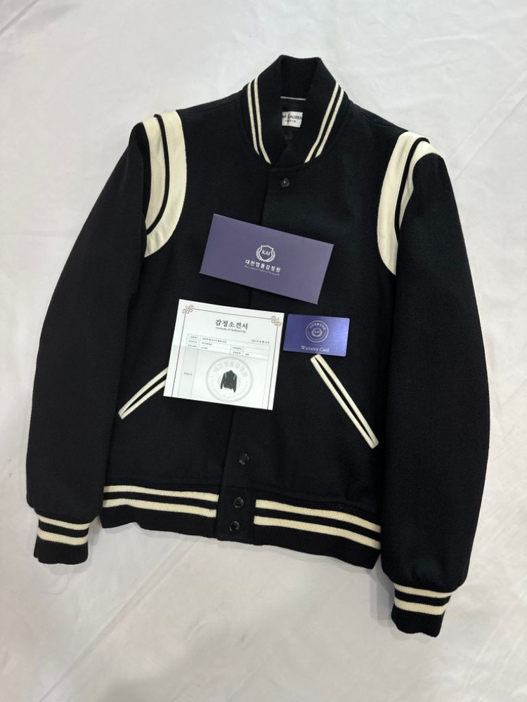 [46] 생로랑 울 레더 클래식 테디 버튼 바시티 자켓 이미지