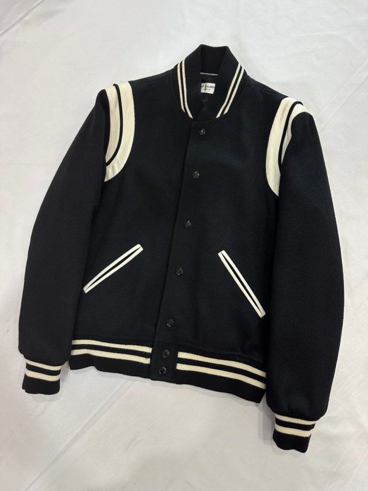 [46] 생로랑 울 레더 클래식 테디 버튼 바시티 자켓 이미지