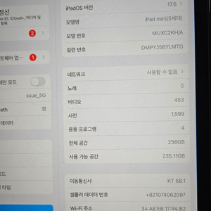 아이패드 미니5 256셀룰러 5세대 팝니다