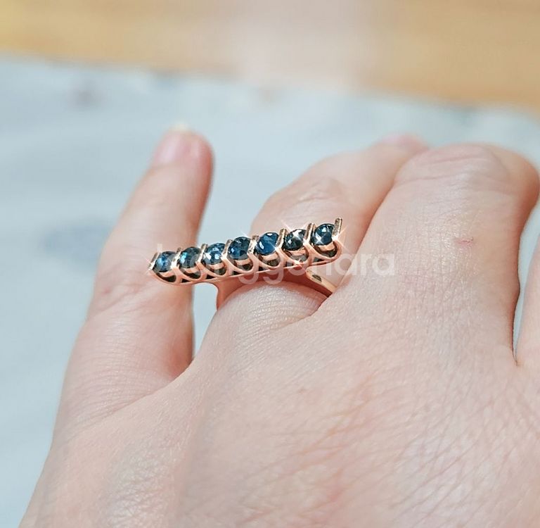 14k 로즈골드 블루다이아 0.7ct 스틱반지 10호--5