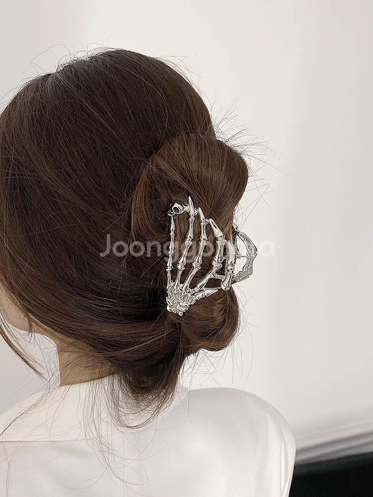 펑크 해골손 실버 헤어집게 고스펑크 지뢰계 흑계--4