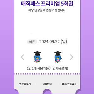 9월22일(일)롯데월드 매직패스 5회권 4장