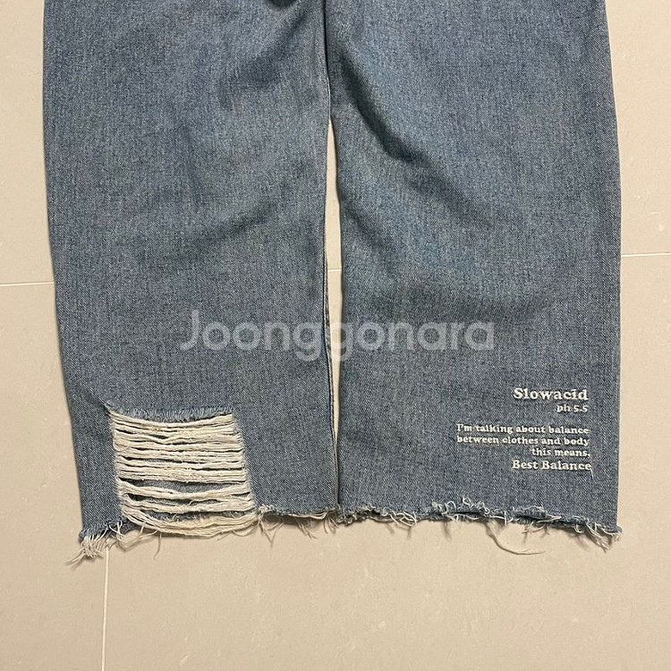 정품 슬로우애시드 앵클 데미지 데님팬츠 청바지 32인치--5
