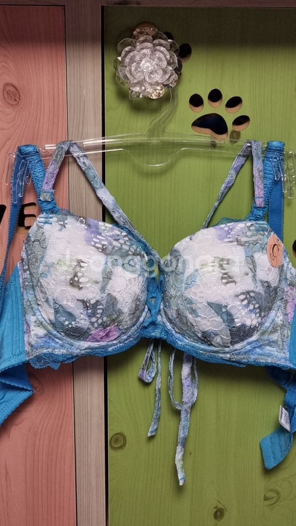 에블린 블루 플라워 홀터넥 브래지어 75C--3