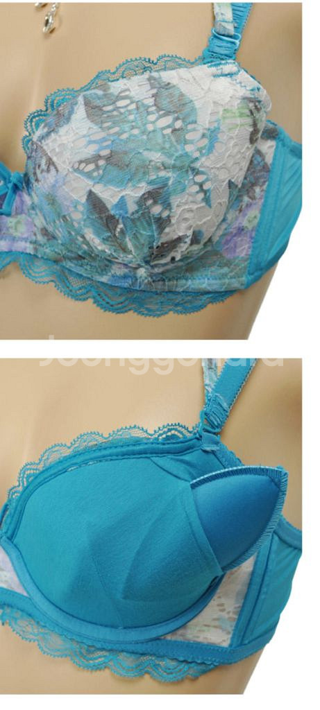 에블린 블루 플라워 홀터넥 브래지어 75C--7