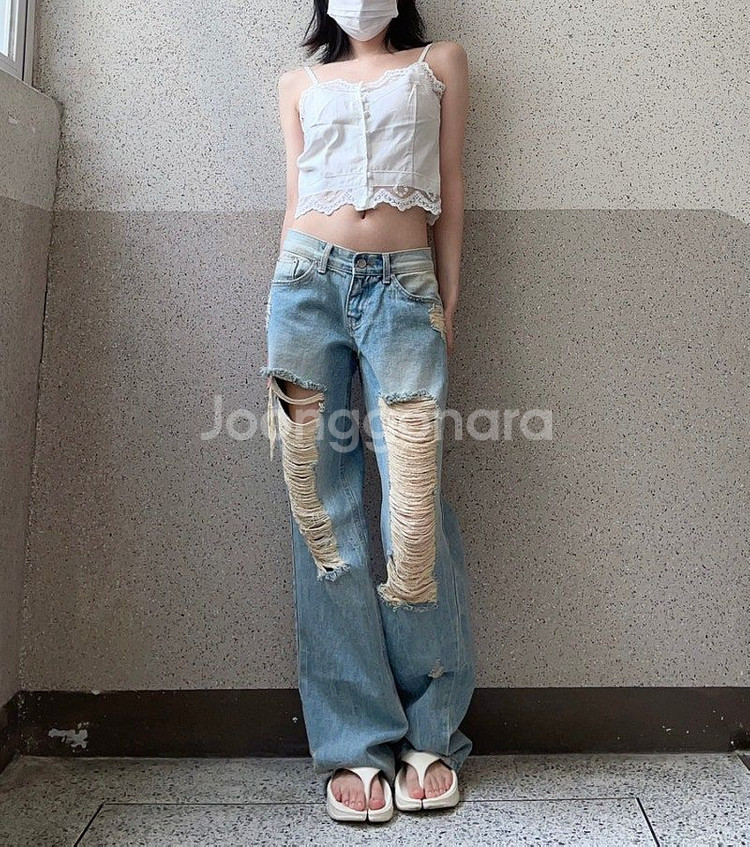 보헤미안서울 데미지 와이드 데님팬츠--4