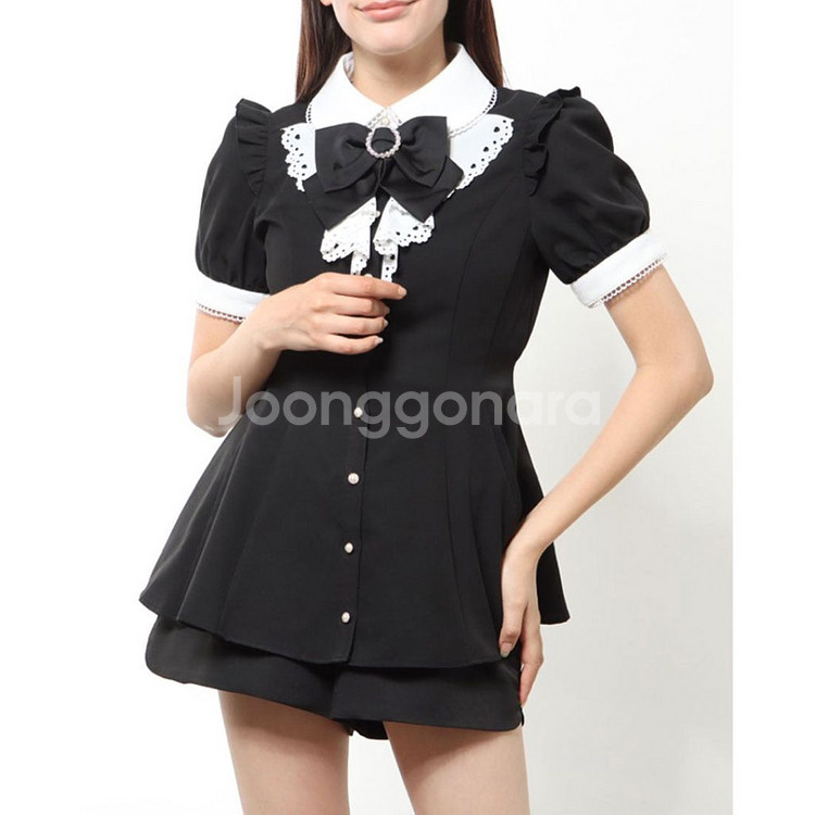 양산형 지뢰계 시크릿허니 히트컷 러플 셋업 리즈리사--1