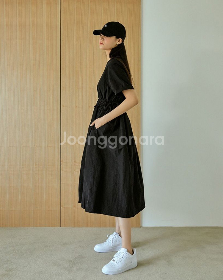리엘 RE_L 데일리 셔링 롱 드레스 원피스 블랙--2