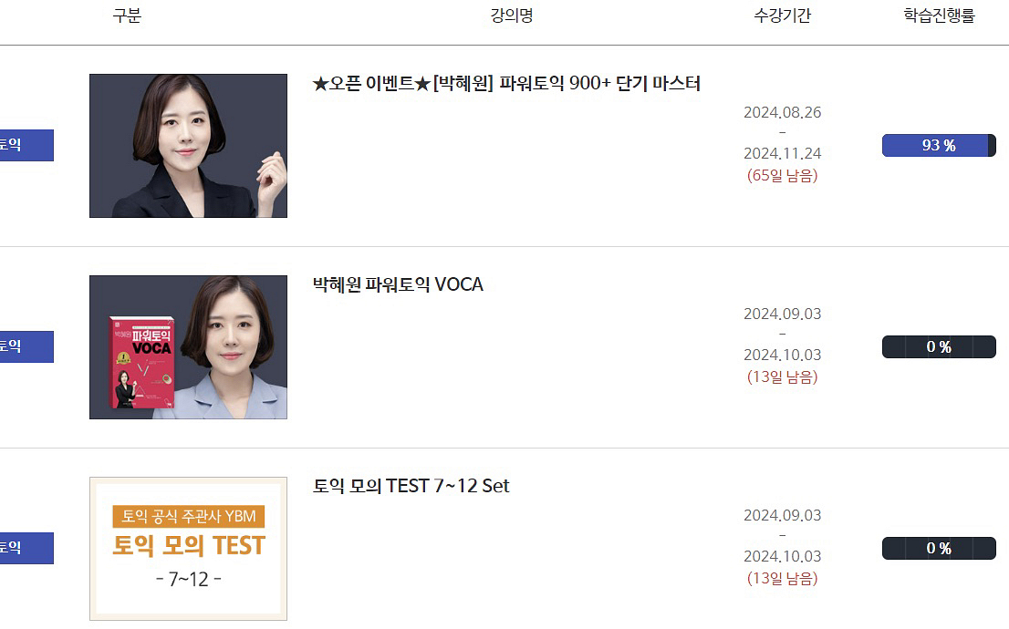 빅혜원 토익인강(900단기마스터) 양도--0