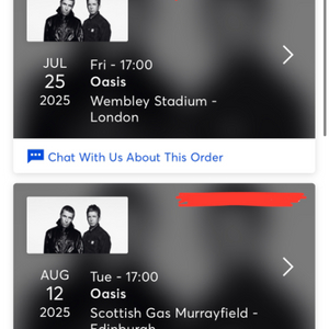 오아시스 콘서트 티켓 양도 (에딘버러)