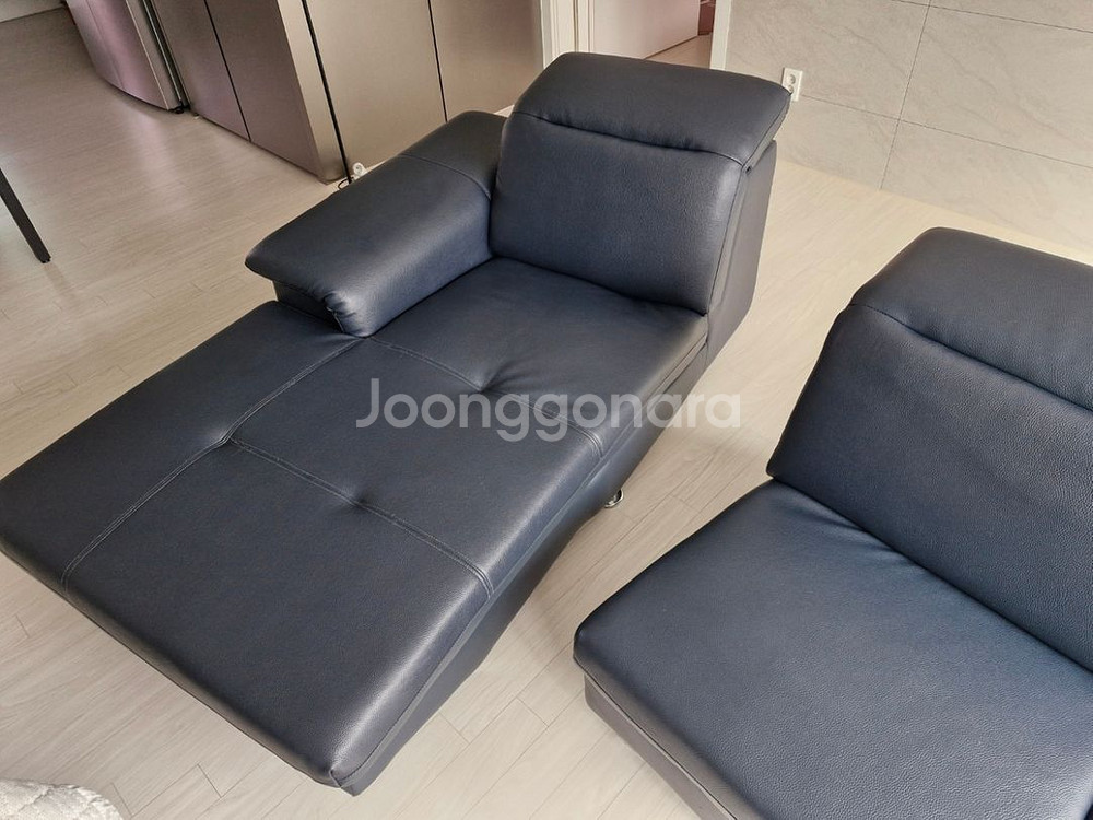 [인천검단 직거래] 베드형 3인용 소가죽 블랙 소파--2