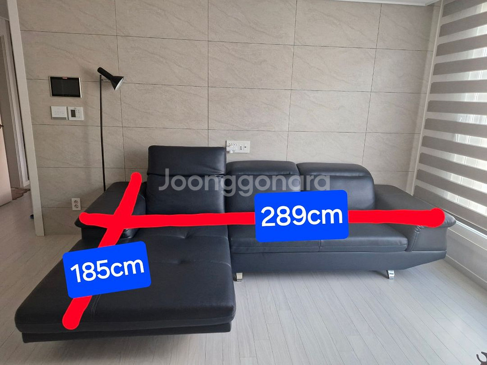 [인천검단 직거래] 베드형 3인용 소가죽 블랙 소파--9