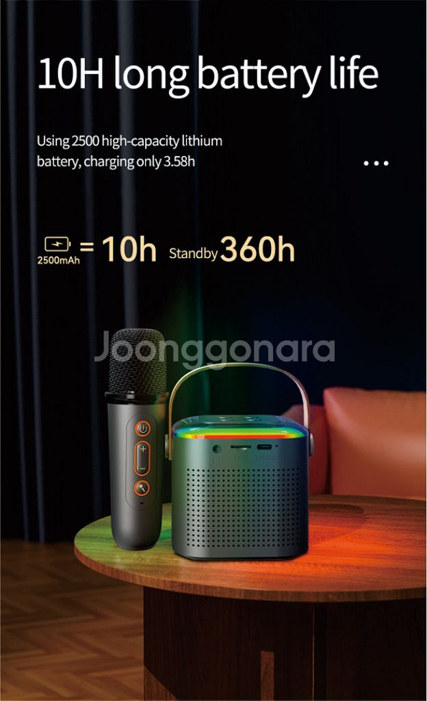 휴대용 미니 무선2마이크 노래방 블루투스 스피커--8