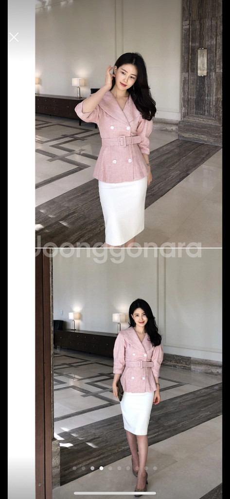 [중고]리넨 자켓+미디스커트 셋업 (size : s)--3