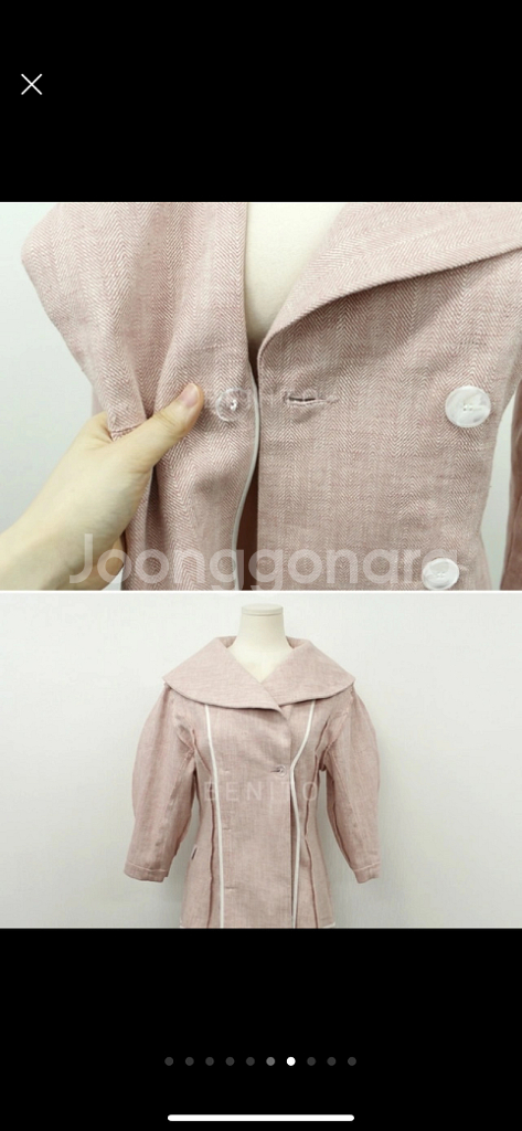 [중고]리넨 자켓+미디스커트 셋업 (size : s)--6