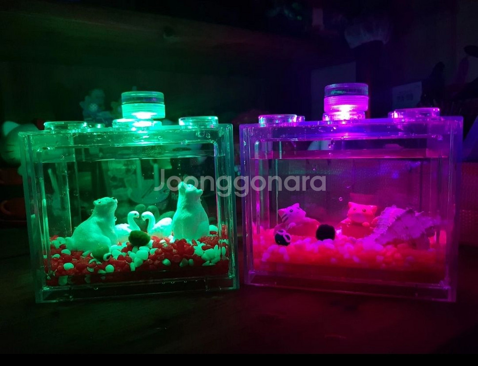 미니 LED 블럭 투명 어항 인테리어 소품 저금통--0