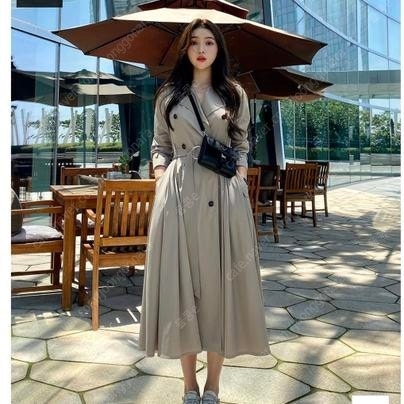 새상품) 마리마켓 트렌치원피스 롱마리 M 브라운 이미지