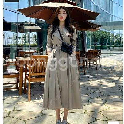 새상품) 마리마켓 트렌치원피스 롱마리 M 브라운--2